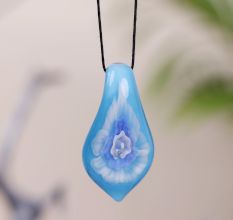 Lampwork Turquoise Twist Leaf Glass Pendant for Jewellry Making - 1 Piece