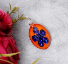 Flower Engraved Orange Lampwork Glass Pendant for Jewellry Making - 1 Piece