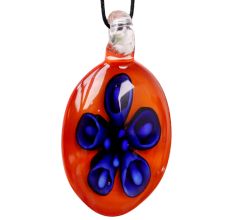 Flower Engraved Orange Lampwork Glass Pendant for Jewellry Making - 1 Piece