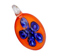 Flower Engraved Orange Lampwork Glass Pendant for Jewellry Making - 1 Piece
