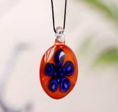 Flower Engraved Orange Lampwork Glass Pendant for Jewellry Making - 1 Piece