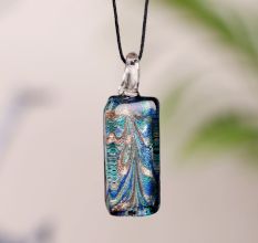 Lampwork Multicolor Rectangle Glass Pendant for Necklace - 1 Piece