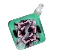 Lampwork Flower Engraved Green Diamond Glass Pendant for Necklace - 1 Piece