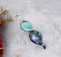 Twist Leaf Multicolor Lampwork Glass Pendant for Necklace - 1 Piece