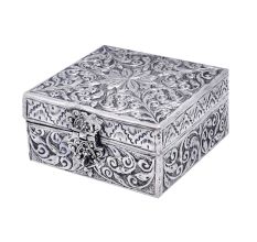 Square Silver Plated Floral Engraved Storage Box