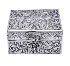 Square Silver Plated Floral Engraved Storage Box