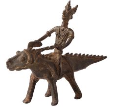 Vintage Brass Animal & Rider Statue in Tribal Art