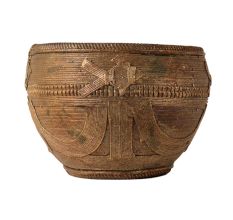 Engraved Brass Rice Measuring or Mana Bowl in Brown Finish
