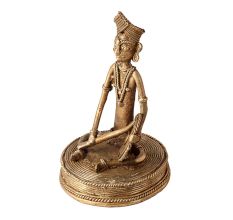 Traditional Brass Statue of Musician Playing Dafli