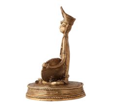 Traditional Brass Statue of Musician Playing Dafli