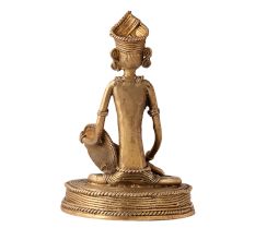 Traditional Brass Statue of Musician Playing Dafli