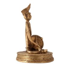 Traditional Brass Statue of Musician Playing Dafli