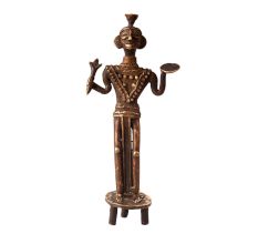 Vintage Brass Lady Statue in Tribal Art