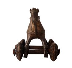 Brass Horse Statue with Four Wheels for Decor