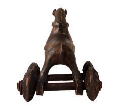 Brass Horse Statue with Four Wheels for Decor