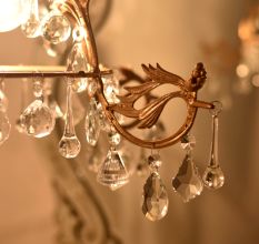 Vintage Italian Style Brass Enameled Chandelier with Crystal Drops