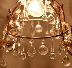Vintage Italian Style Brass Enameled Chandelier with Crystal Drops