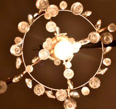 Vintage Italian Style Brass Enameled Chandelier with Crystal Drops