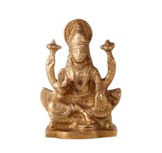 Brass Goddess Statue Of Dhanlakshmi In Blessing Pose