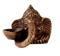 Brass Statue Of Ganesha With Diya One One SIde