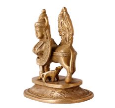 Brass Kamdhenu Cow With Her Calf Indian Figurine