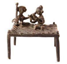 Brass Charpai with Tribal Couple Indian Figurines