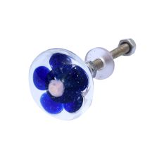 Blue Flower Engraved Glass Drawer Knobs