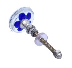 Blue Flower Engraved Glass Drawer Knobs