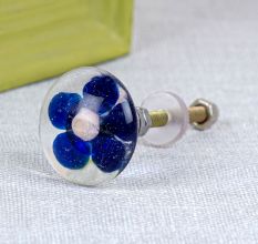 Blue Flower Engraved Glass Drawer Knobs
