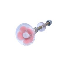 Pink Flower Engraved Glass Dresser Knobs