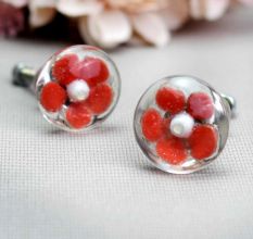 Red Flower Engraved Glass Cabinet Knobs