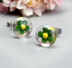 Green Flower Engraved Glass Drawer Knobs