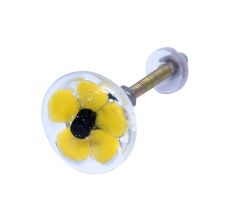 Yellow Flower Engraved Glass Dresser Knobs