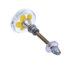 Yellow Flower Engraved Glass Dresser Knobs