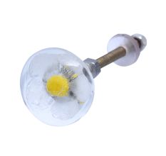 White Flower Engraved Glass  Cupboard Knobs