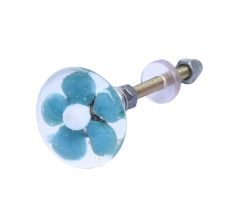 Turquoise Flower Engraved Glass Wardrobe Knobs