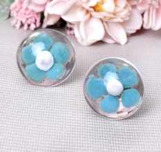 Turquoise Flower Engraved Glass Wardrobe Knobs