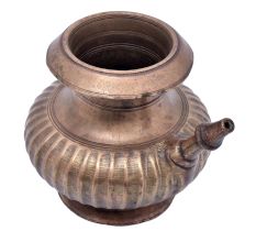 Brass Bulbous Ribbed Pot With Spout