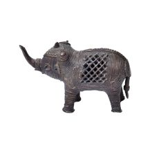 Brass Dhokra Style Elephant Statue With Trunk Up