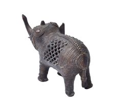 Brass Dhokra Style Elephant Statue With Trunk Up