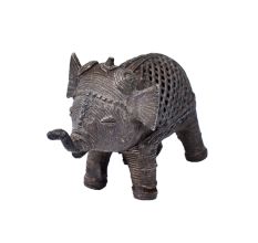 Brass Dhokra Elephant Statue With Carved Jali Design