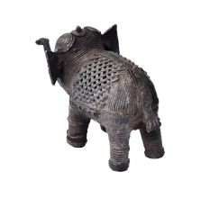 Brass Dhokra Elephant Statue With Carved Jali Design