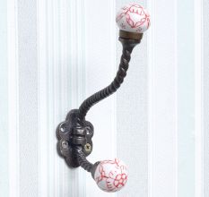 Red Floral Ceramic Iron Coat Hooks