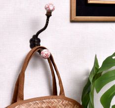 Red Floral Ceramic Iron Coat Hooks