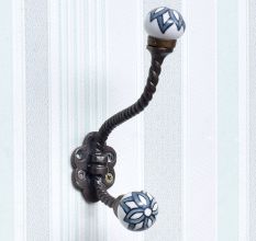 Black Floral Ceramic Iron Wall Hooks
