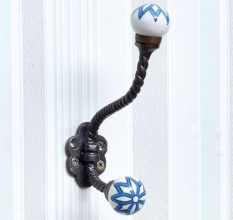 Turquoise Floral Ceramic Iron Hat Hooks