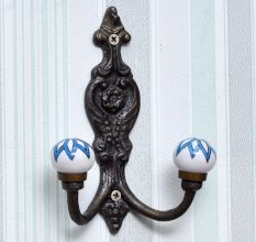 Turquoise Floral Ceramic Iron Towel Hooks