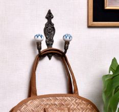 Turquoise Floral Ceramic Iron Towel Hooks