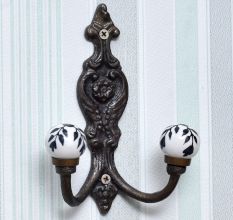 Black Leaf Ceramic Iron Wall Hooks
