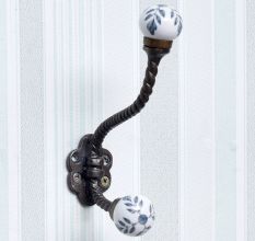 Grey Leaf Ceramic Iron Towel Hooks